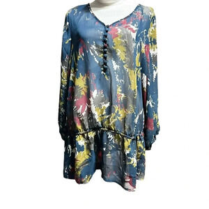 Liz Claiborne women's 1X blue floral sheer 3/4 sleeve blouse